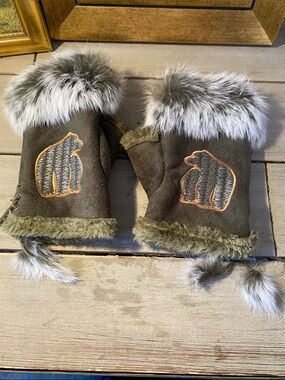 Fingerless Brown Suede Fur Mittens